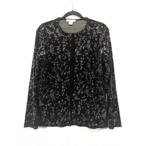 Notations Velvet‎ Floral Open Front Cardigan Black Purple Elegant Layering L